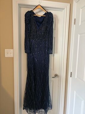 Elegant Navy Sequin Evening Gown